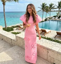 Leo Lin Lucinda Floral Appliqué Maxi Dress Baby Pink Size 10 for rent on The Volte - image 1