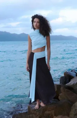 Bec and Bridge Conni Asym Midi Dress in Arctic Blue and Dark Chocolate Size 8 for rent on The Volte - image 1