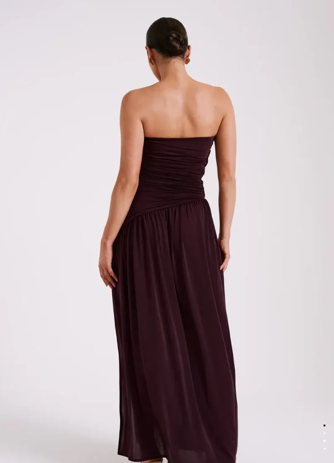 MESHKI Bex Strapless Slinky Maxi Dress With Split Burgundy Size 10 for rent on The Volte - main image
