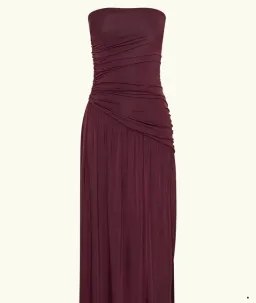 MESHKI Bex Strapless Slinky Maxi Dress With Split Burgundy Size 10 for rent on The Volte - image 5