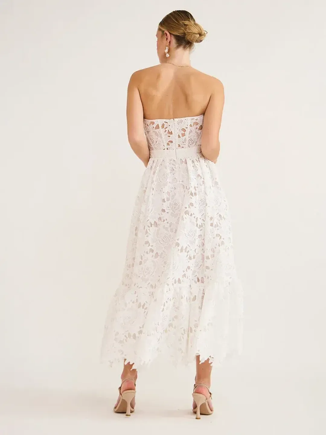 Emilia Lace Bustier Midi Dress In Snow for rent on The Volte - main image