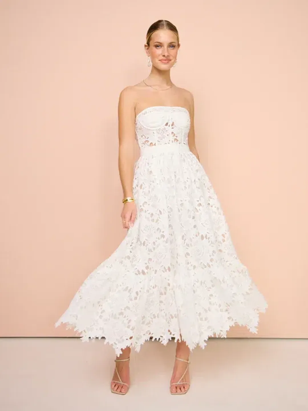 Emilia Lace Bustier Midi Dress In Snow for rent on The Volte - main image