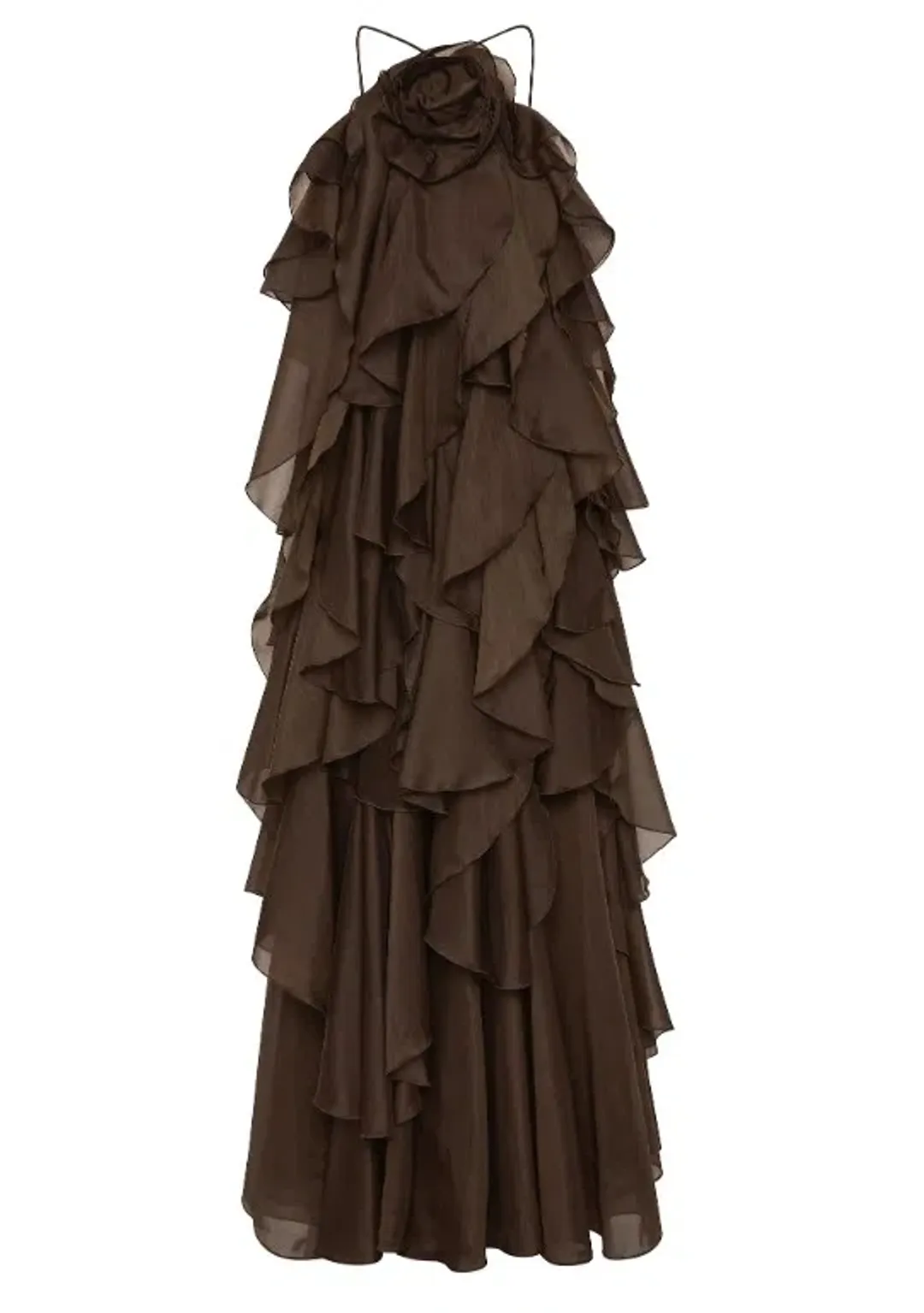 Aje Pandorea Layered Maxi Dress Carob Size AU 6 for rent on The Volte - main image