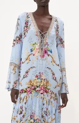 Camilla Lace Up Dress With Tiered Hem Floraful Size XS (8) for rent on The Volte - image 2