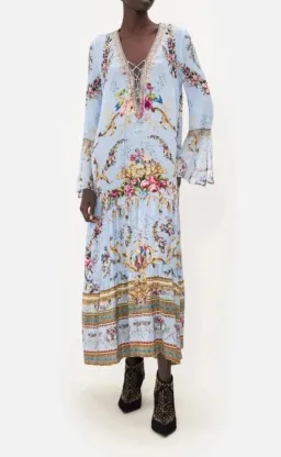 Camilla Lace Up Dress With Tiered Hem Floraful Size XS (8) for rent on The Volte - image 1
