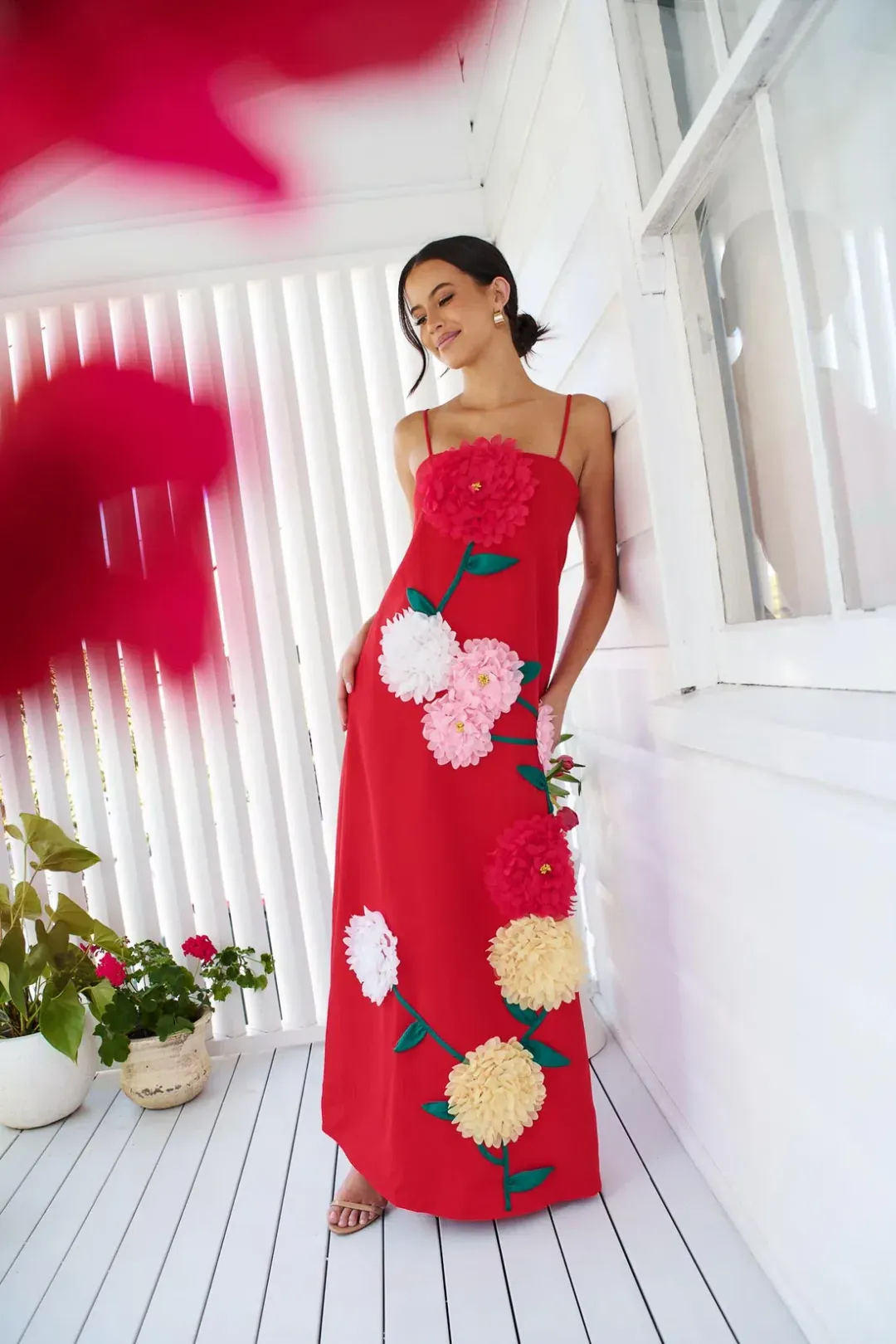 Elliatt Buttercup Embroidered Maxi Dress size 6 Red for rent on The Volte - main image