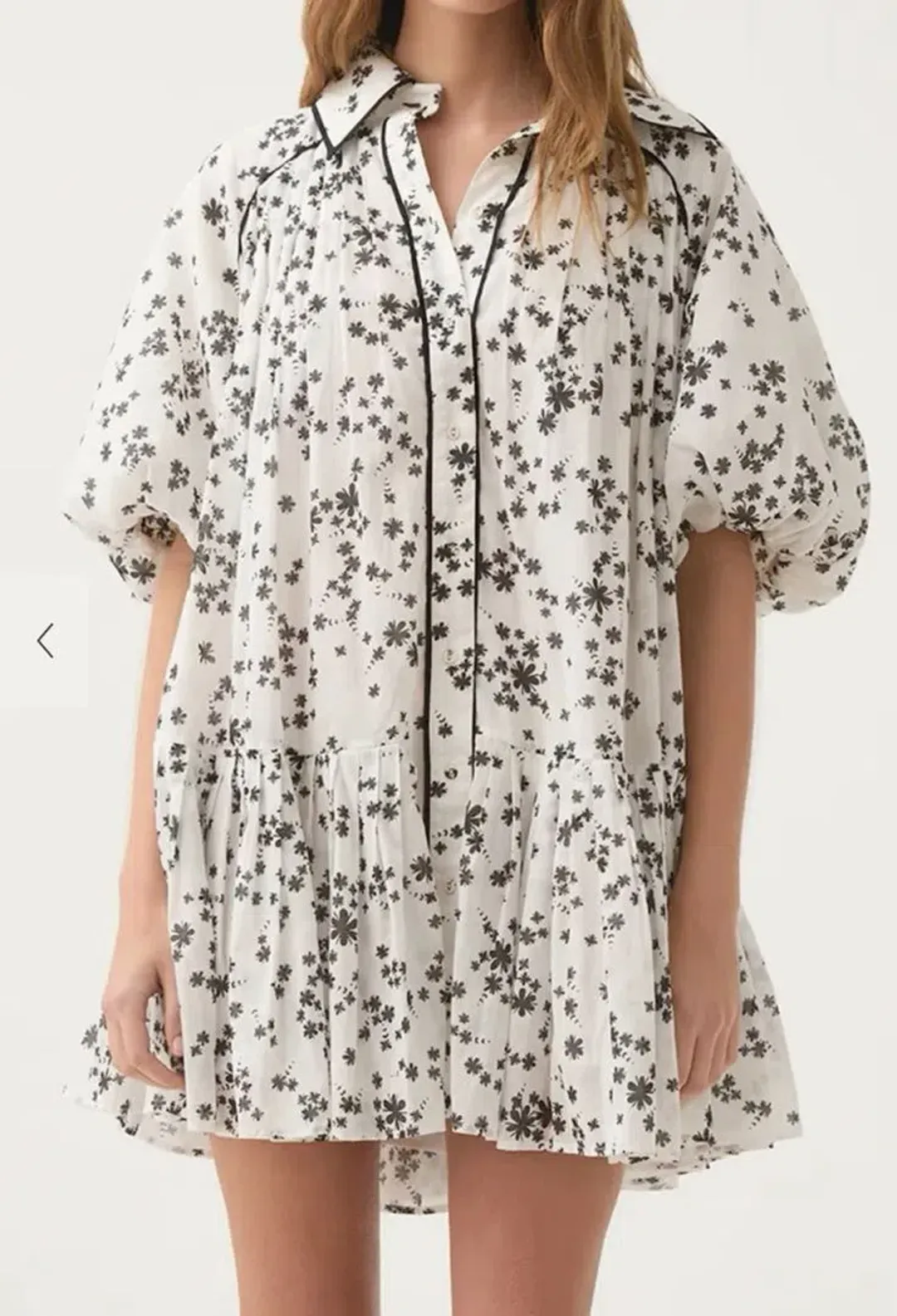 Aje Anthea Mini Smock Dress Daylight Daisies Black & White Size 10 for rent on The Volte - main image