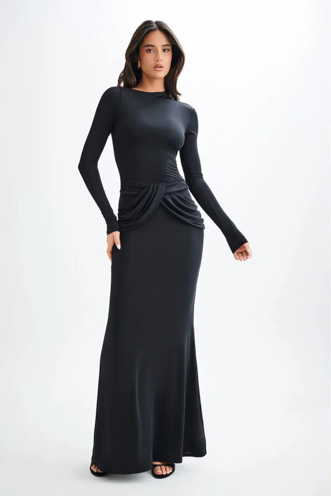 Meshki Halcyon Long Sleeve Slinky Maxi Dress Black Size XS for rent on The Volte - main image