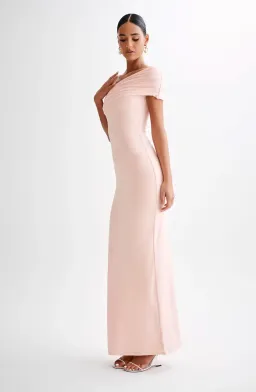 Meshki Cassandra Off Shoulder Slinky Maxi Dress Pale Pink Size XS for rent on The Volte - image 3