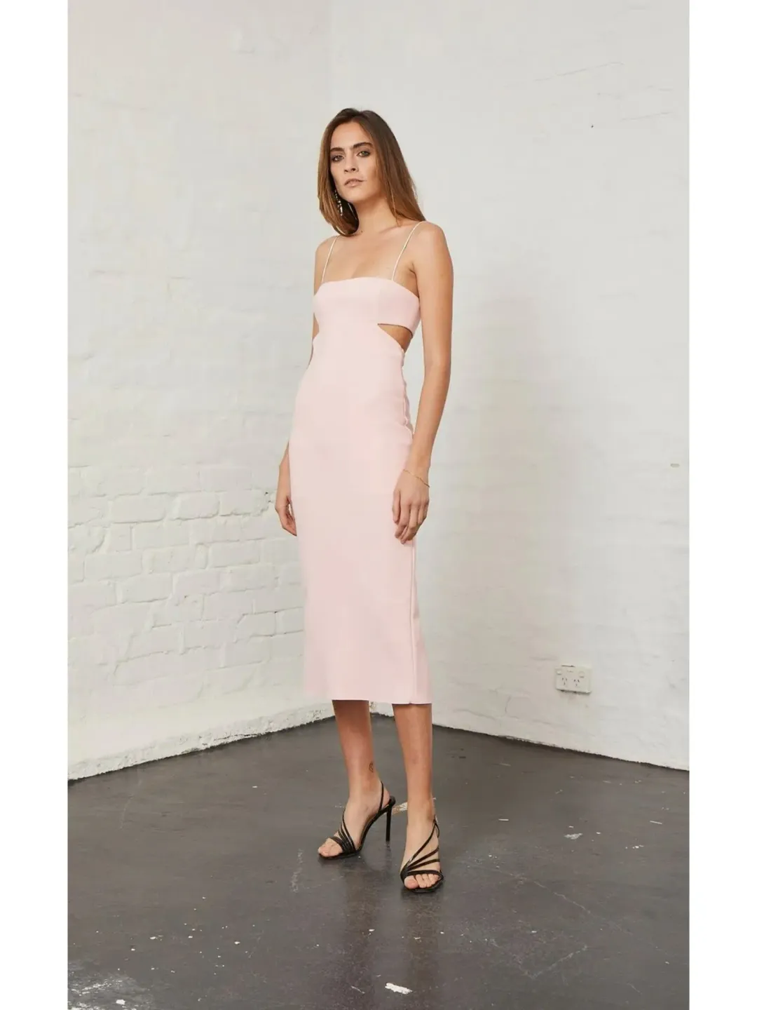 Bec & Bridge Elle Cut Midi Dress Light Blush Size AU 6 for rent on The Volte - main image