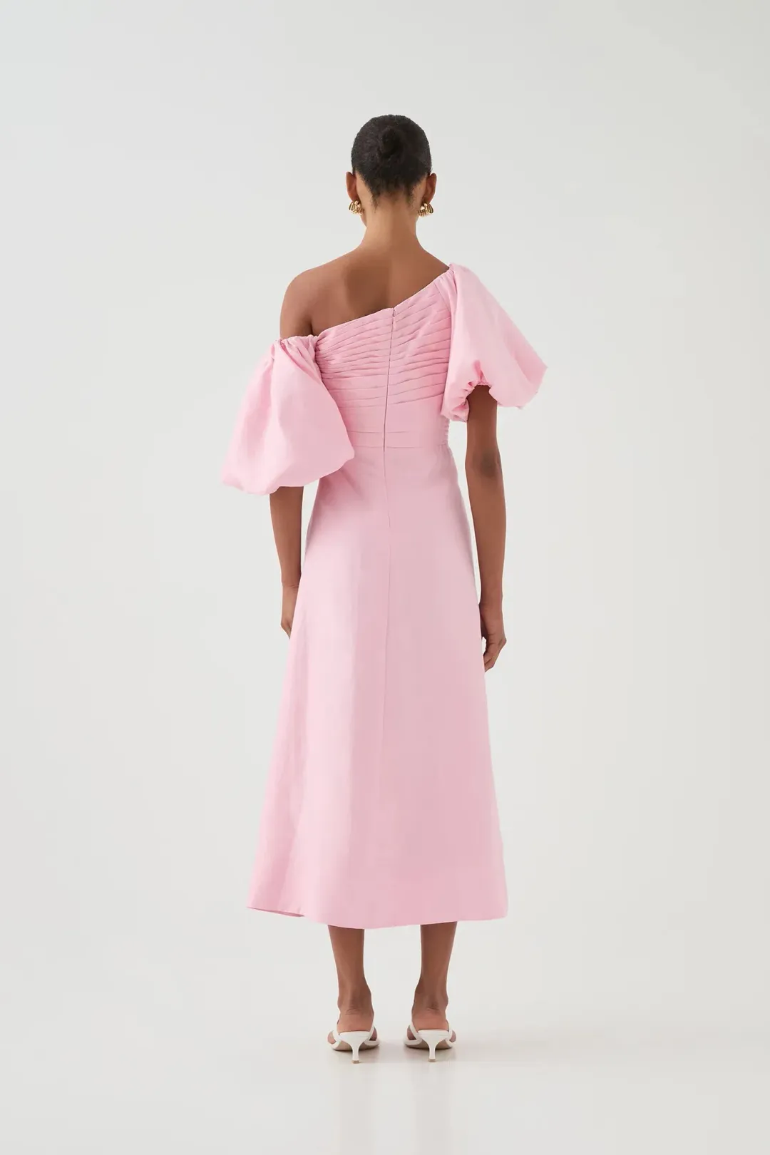 Aje Cadence Ruched Midi Dress / Pink / Size 16 for rent on The Volte - main image
