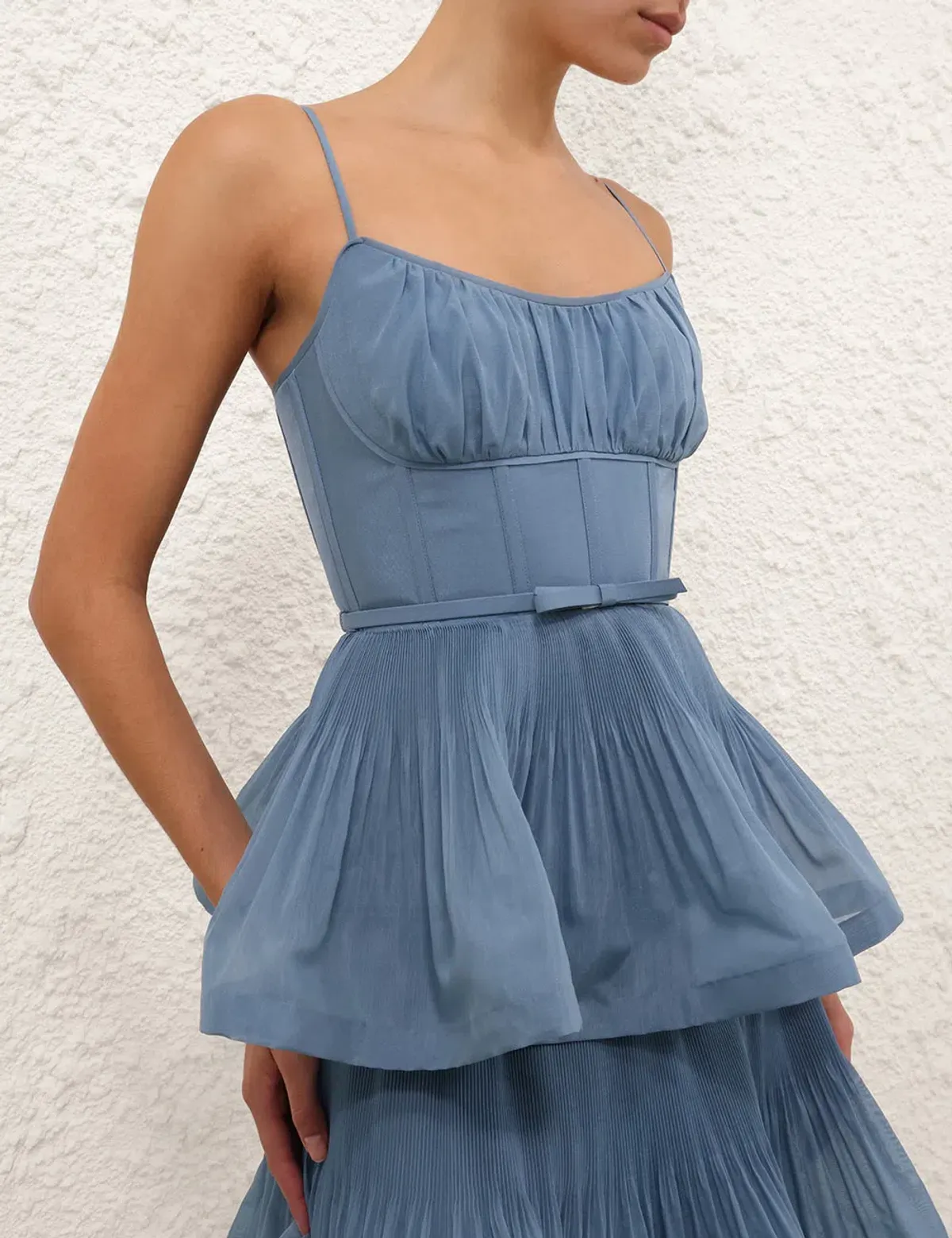 Zimmermann Pleated Tiered Midi Dress Blue Size 0 / AU 8 - Image 3