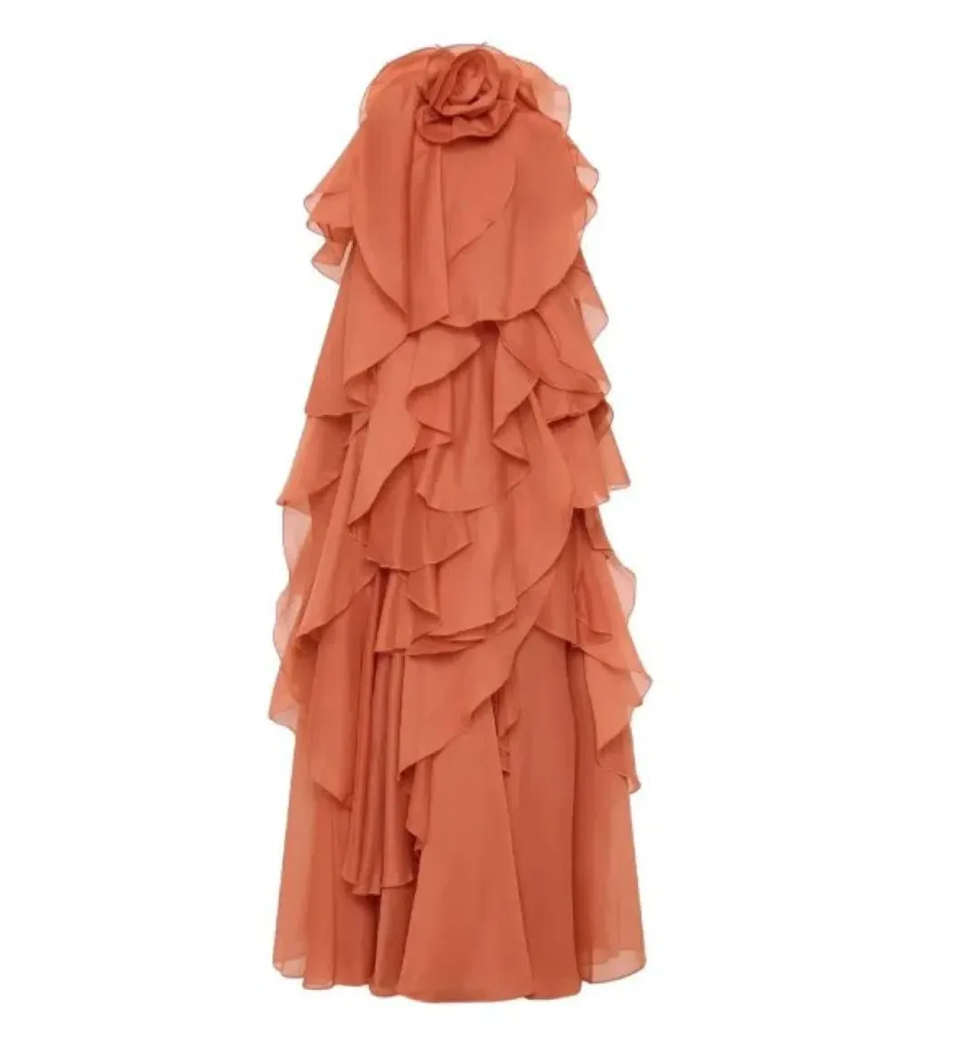 Aje Pandorea Layered Maxi Dress Coral Clay Size AU 16 for rent on The Volte - main image