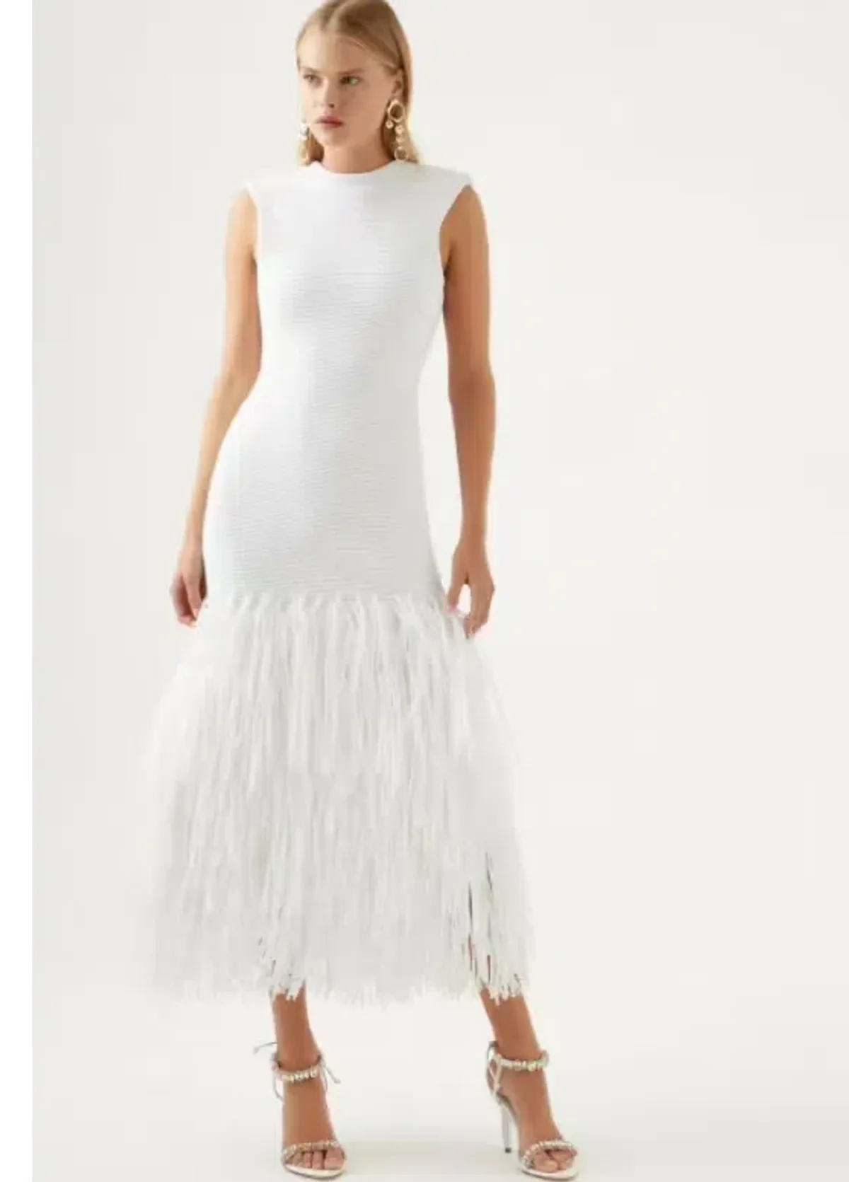 Aje Rushes Raffia Maxi Dress Ivory White Size 6 - Image 2