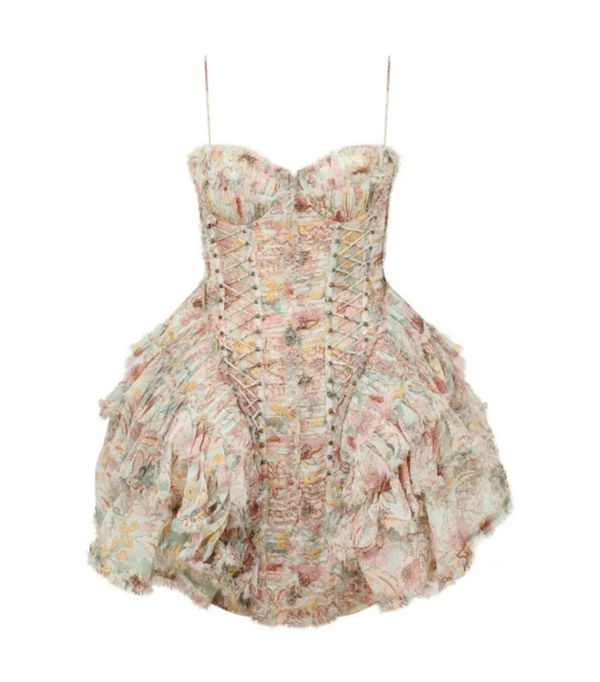 Zimmermann Rebellion Frayed Mini Dress in Mint Floral Size 0 / AU 8 - Image 1
