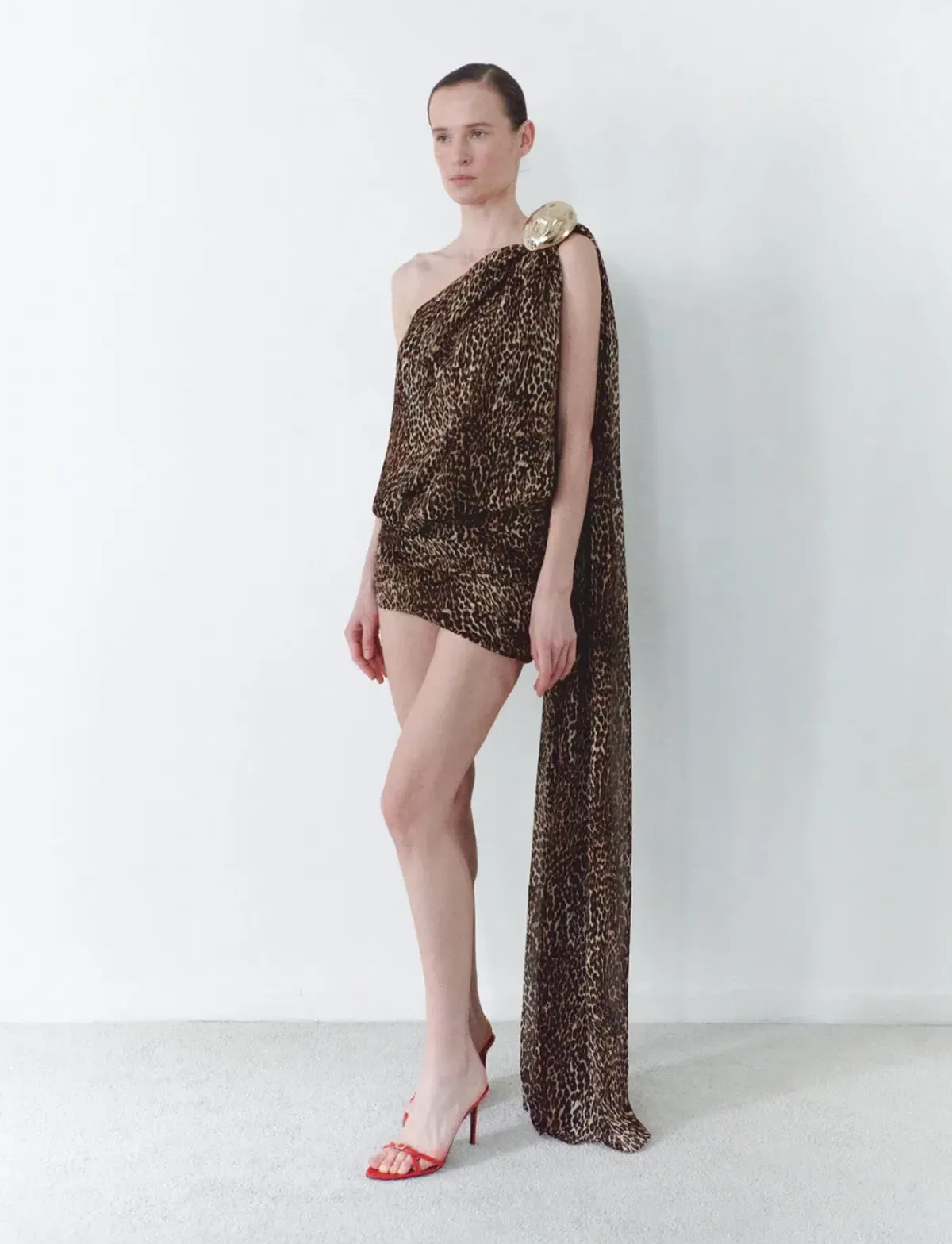 Leam Almes Leopard Print Chiffon Dress With Handmade Stone Detail size 36 - Image 1