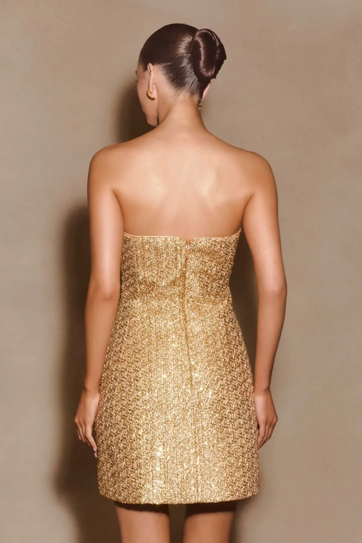 Meshki Gala Gold Tweed Mini Dress 8/S - Image 4