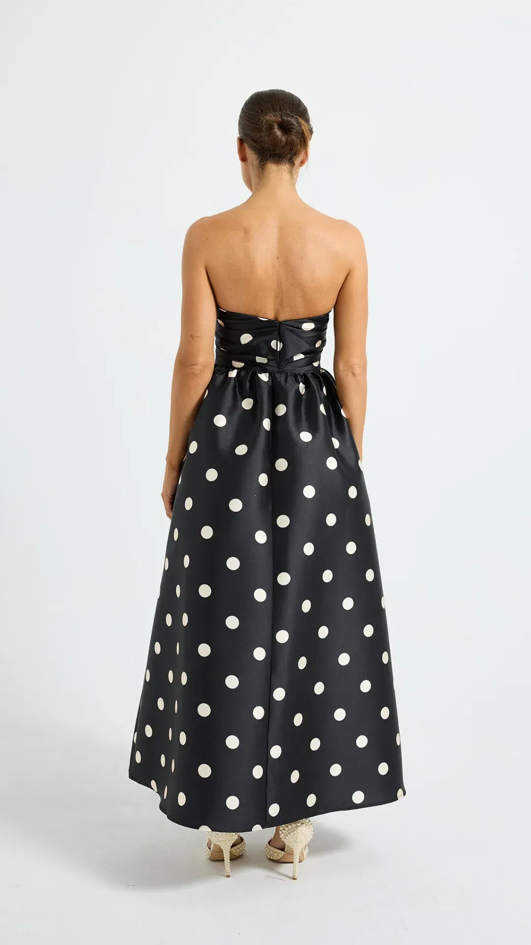 Pasduchas Dottie Strapless Midi Dress Size 10 in Black/Cream for rent on The Volte - main image