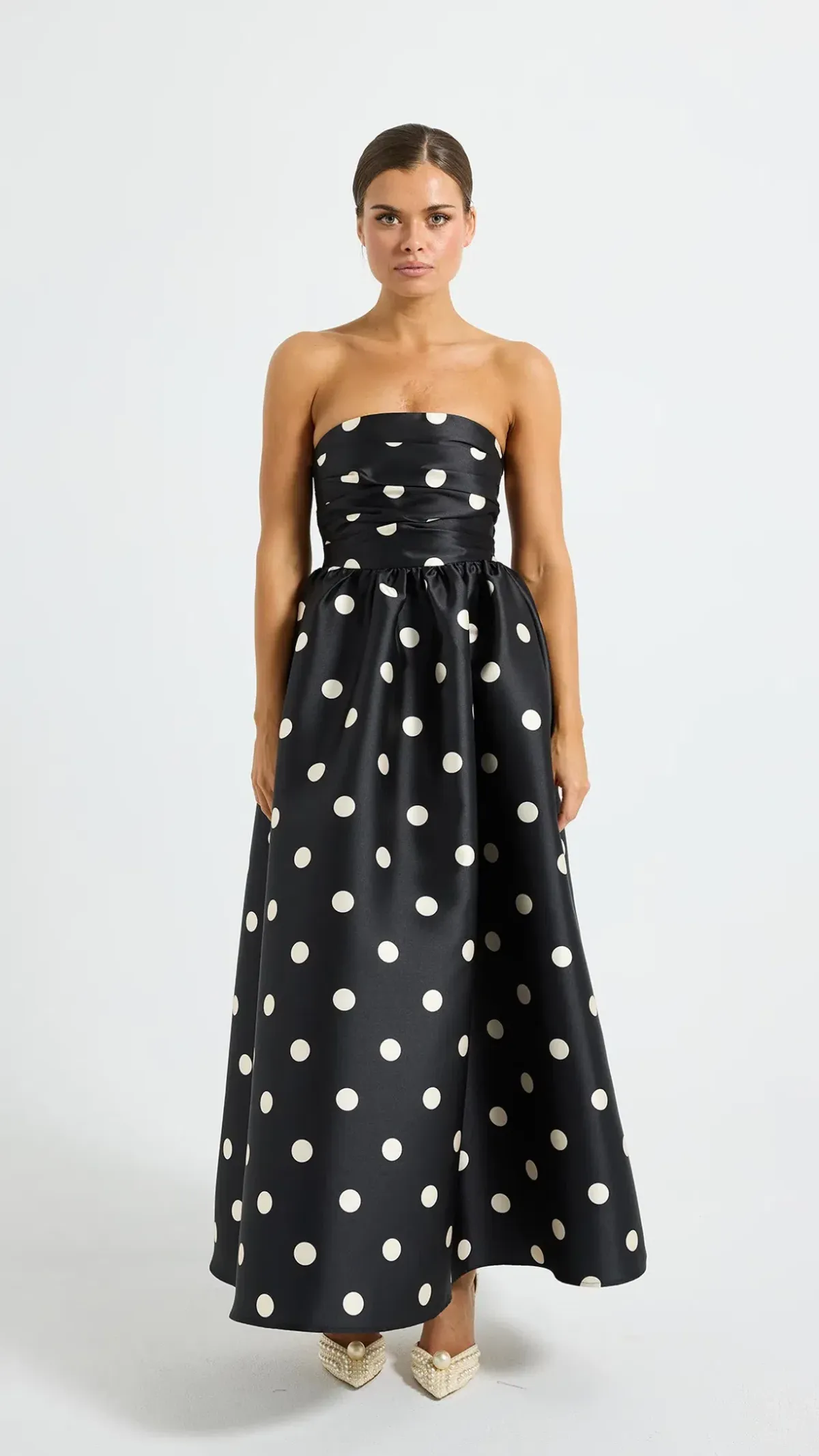 Pasduchas Dottie Strapless Midi Dress Size 10 in Black/Cream - Image 1