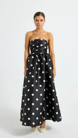 Pasduchas Dottie Strapless Midi Dress Size 10 in Black/Cream for rent on The Volte - image 1