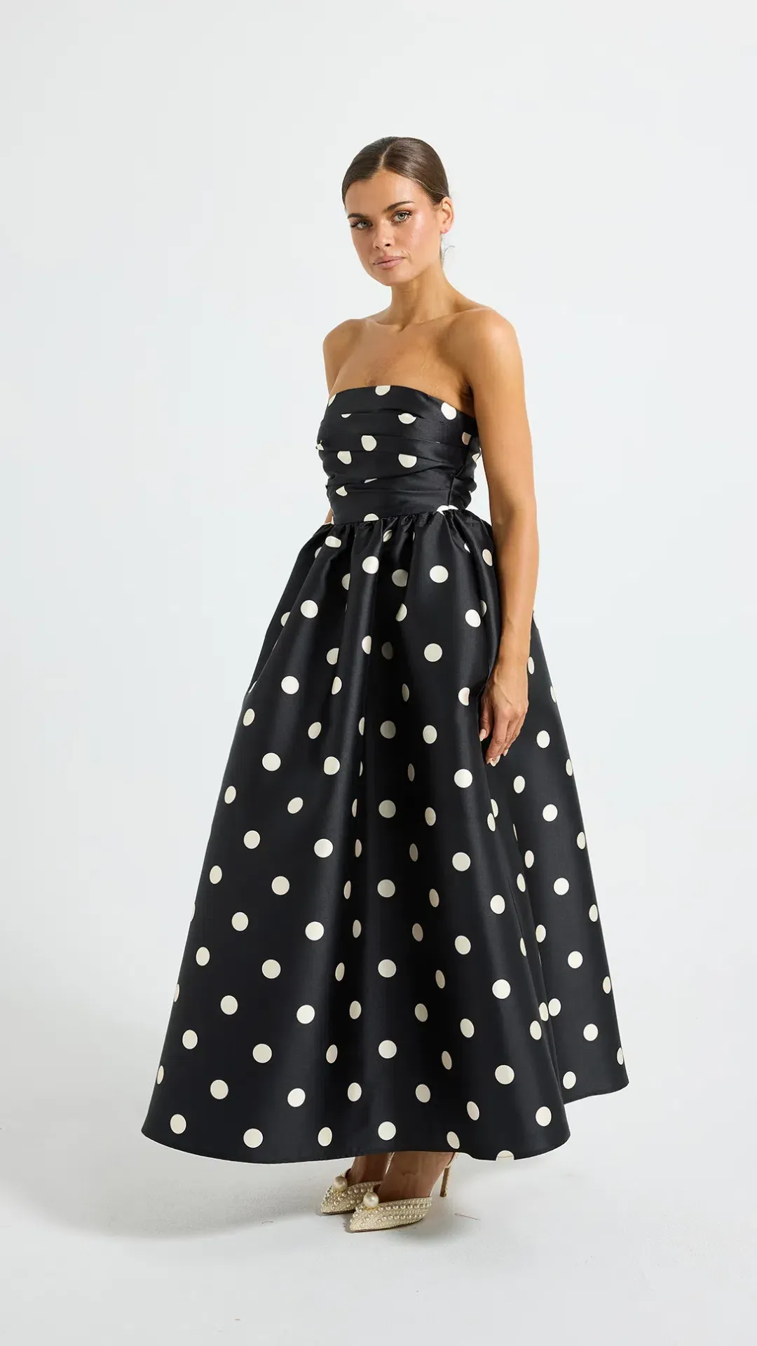 Pasduchas Dottie Strapless Midi Dress Size 10 in Black/Cream for rent on The Volte - main image