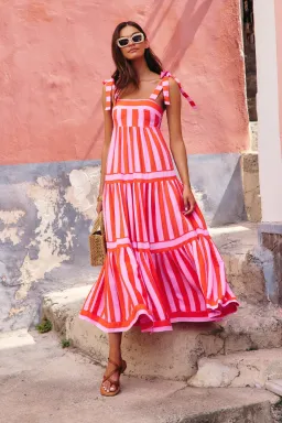 Mister Zimi Bella Maxi Dress Pink Red Stripe Size 12 L Large Gelato for rent on The Volte - image 1