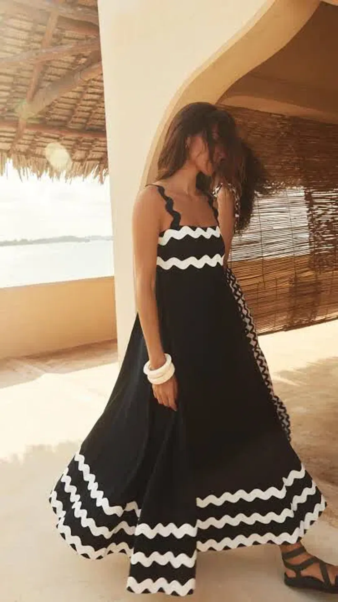 Mister Zimi Vivi Ric Rac Black White Maxi Dress 12 Medium M for rent on The Volte - main image