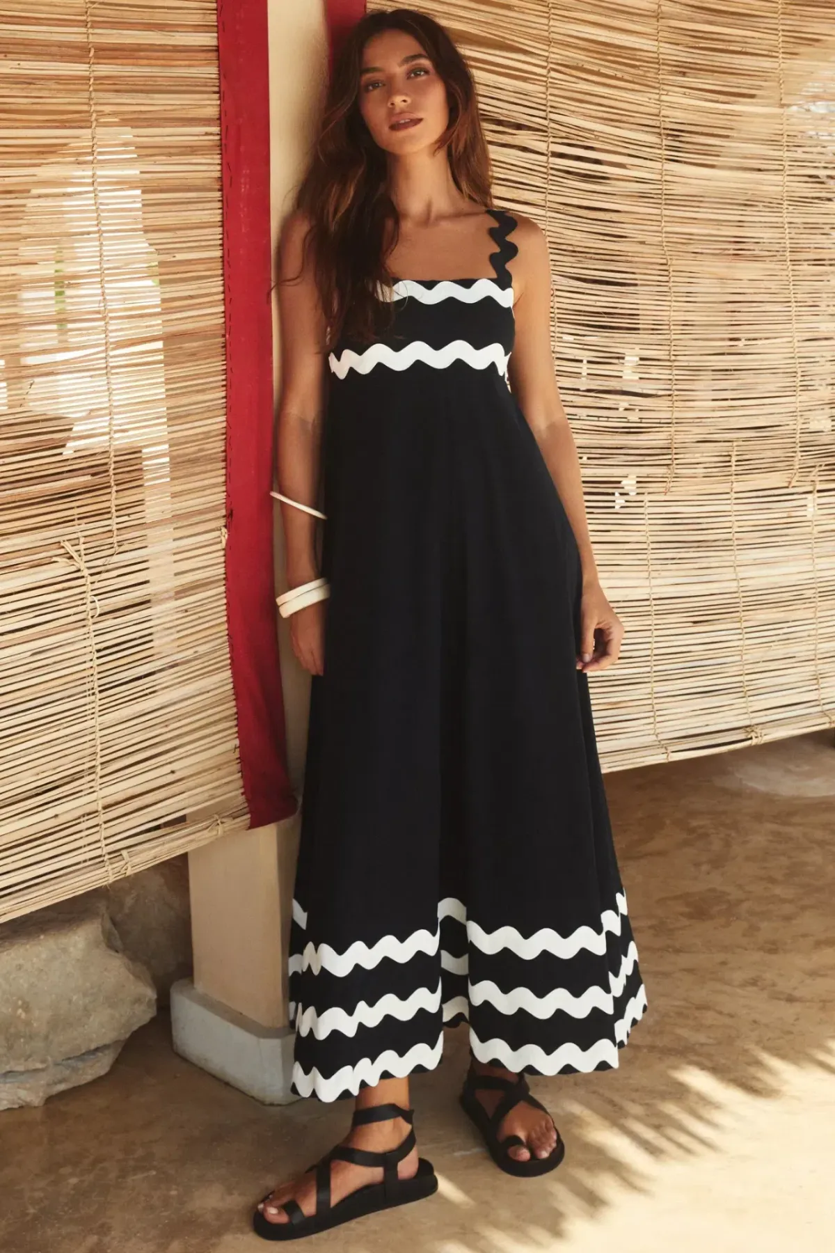 Mister Zimi Vivi Ric Rac Black White Maxi Dress 12 Medium M - Image 2