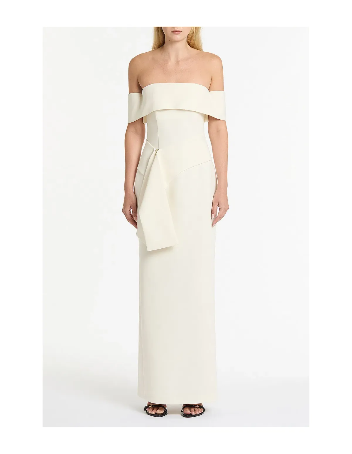 Carla Zampatti IVORY CREPE LA BANDA OFF SHOULDER GOWN | XXS | AU4 - Image 1