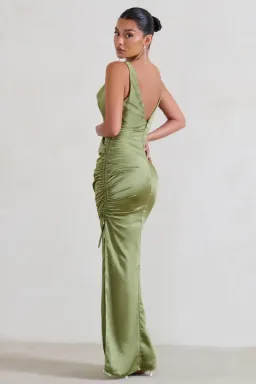 Club L london ruched cowl maxi dress olive color size 6 for rent on The Volte - image 2