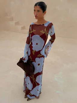 Never Fully Dressed Aria Dress size 18 burgundy & blue poppy for rent on The Volte - image 1