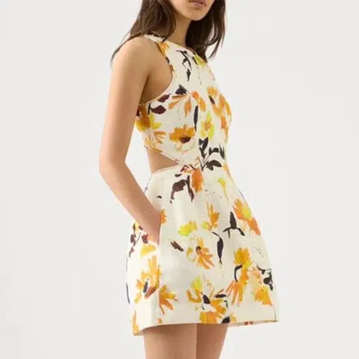Aje Cut Out Yellow Tulip Floral Dress Size 14 - Image 3
