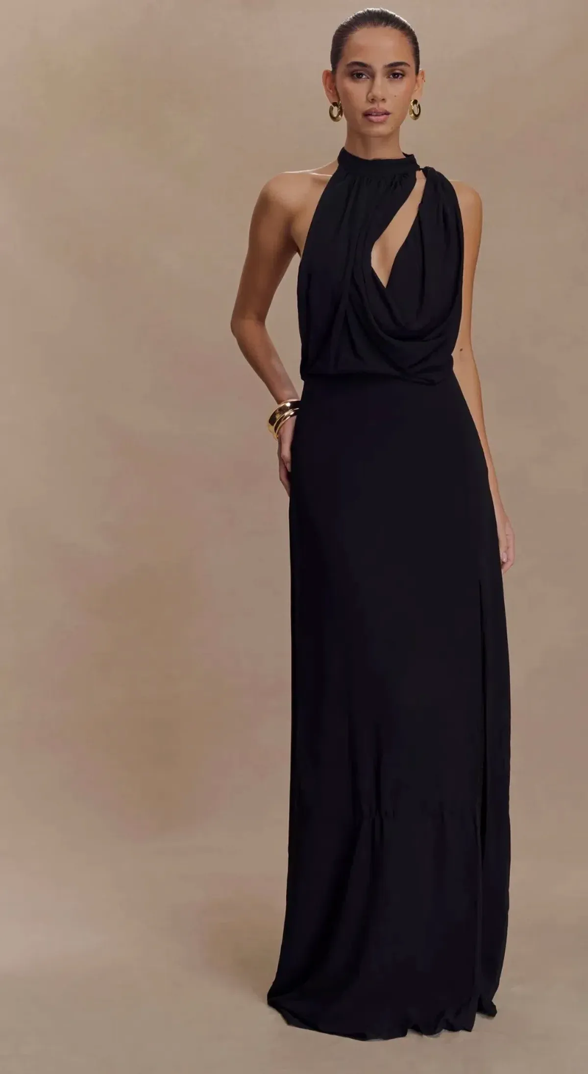 Galia Cowl Neck Maxi Dress - Black - Image 1