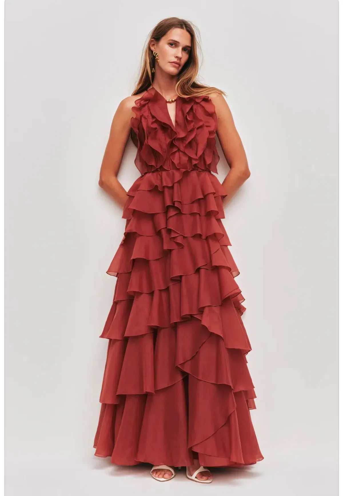 Aje Cleo Gown in Rust Size 10 for rent on The Volte - main image