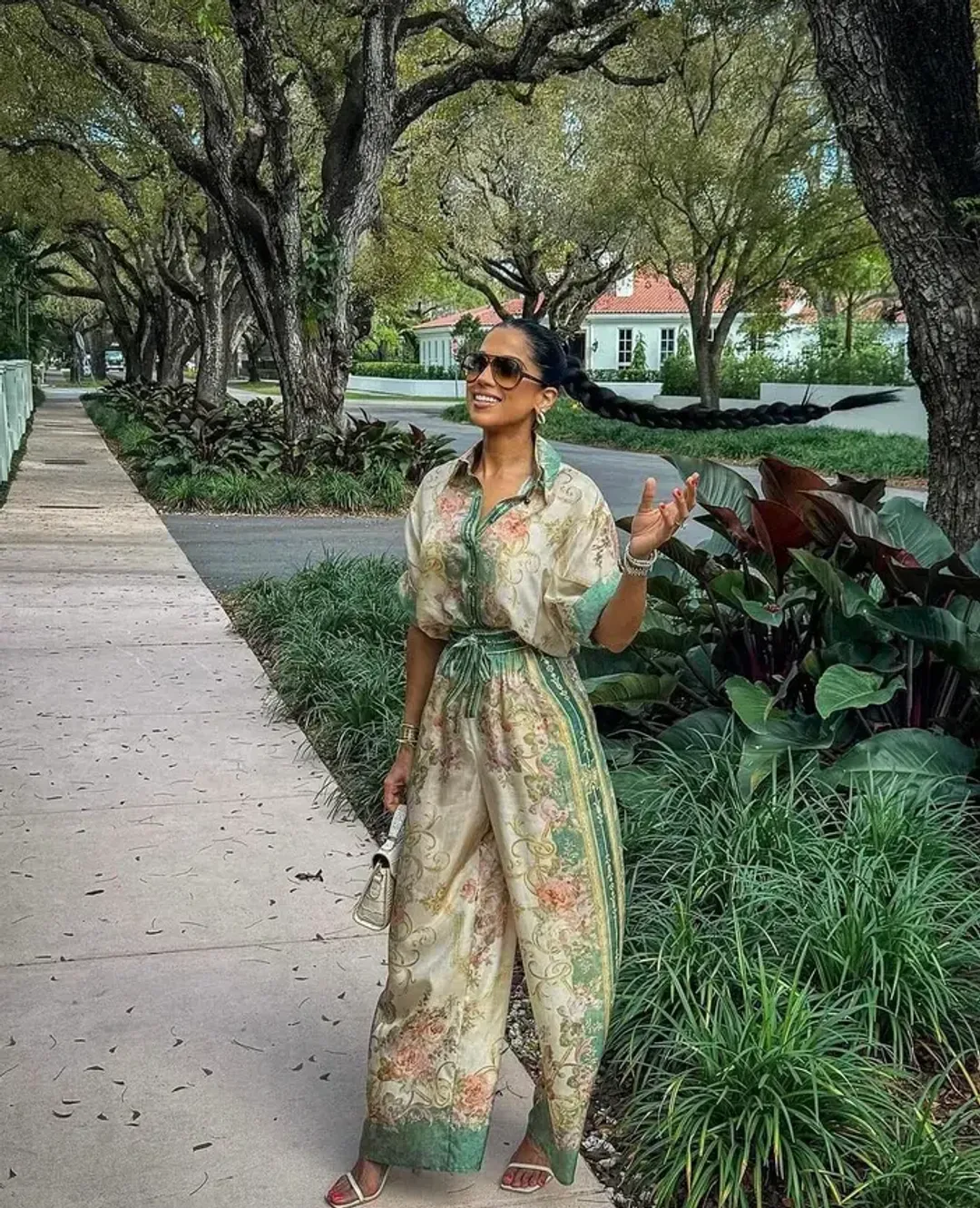 Zimmermann August Khaki Floral Set - Short Sleeve Shirt Size 0 & Pant Size 1 for rent on The Volte - main image