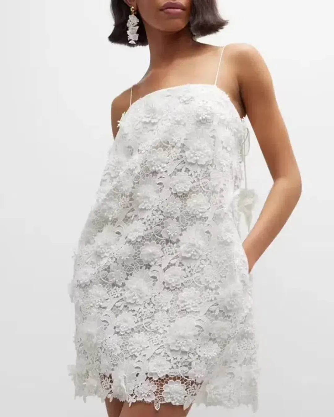Zimmermann Raie Lace Flower Mini Dress Ivory Size 0 / AU 8 for rent on The Volte - main image