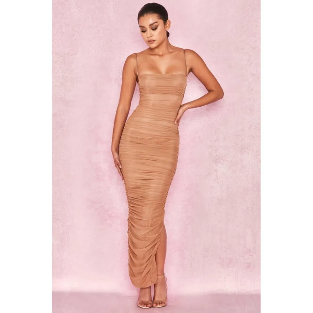 House of CB Fornarina Mesh Organza Midi Dress Nude Size 14 for rent on The Volte - main image