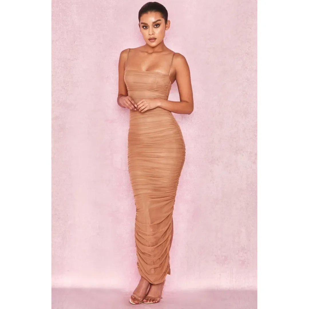 House of CB Fornarina Mesh Organza Midi Dress Nude Size 14 for rent on The Volte - main image