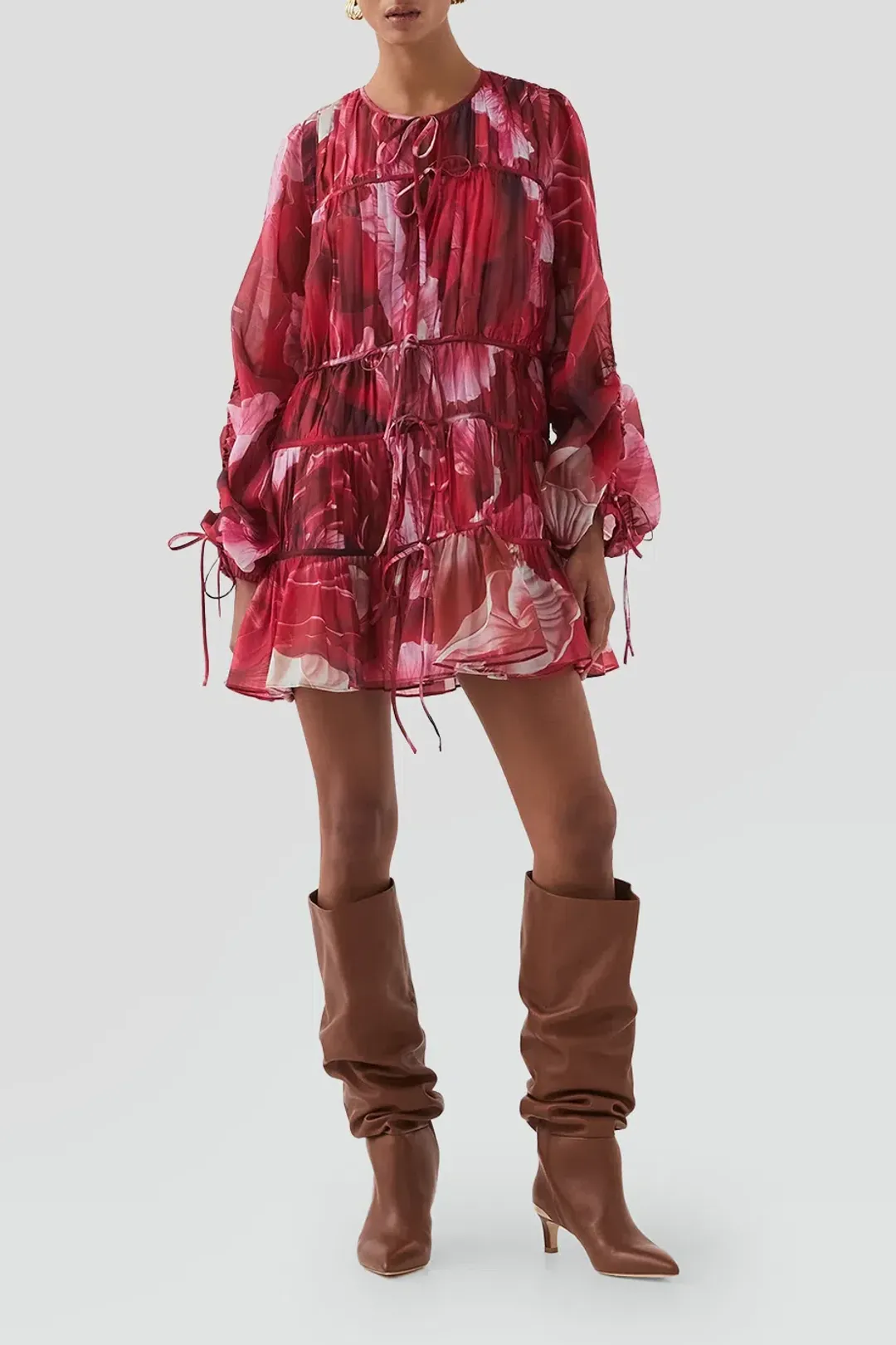 Aje Flora Mini Dress Prismatic Floral Red Size 6 / XS for rent on The Volte - main image