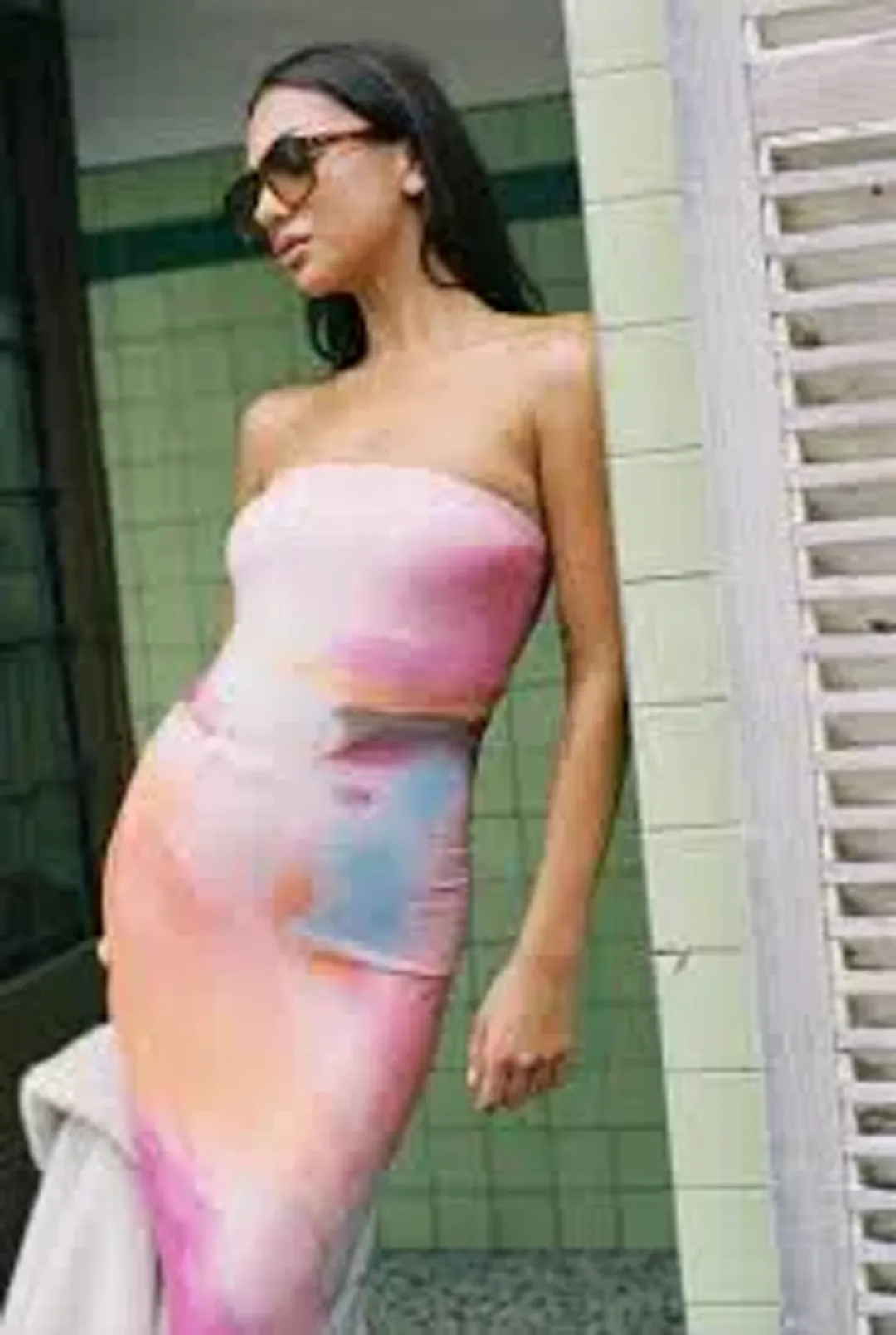 WITH HARPER LU STRAPLESS SLIP MAXI DRESS ABSTRACT ART SIZE XS Aus6-8 for rent on The Volte - main image