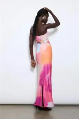 WITH HARPER LU STRAPLESS SLIP MAXI DRESS ABSTRACT ART SIZE XS Aus6-8 for rent on The Volte - image 9