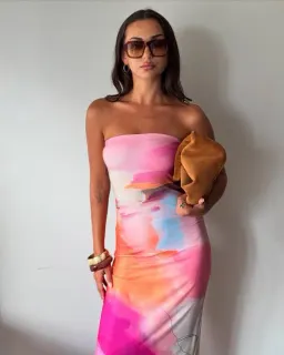 WITH HARPER LU STRAPLESS SLIP MAXI DRESS ABSTRACT ART SIZE XS Aus6-8 for rent on The Volte - image 7