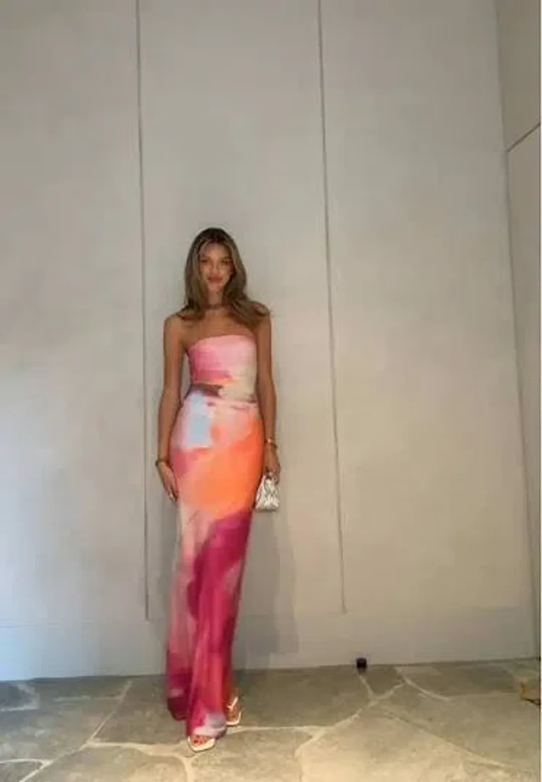 WITH HARPER LU STRAPLESS SLIP MAXI DRESS ABSTRACT ART SIZE XS Aus6-8 for rent on The Volte - main image