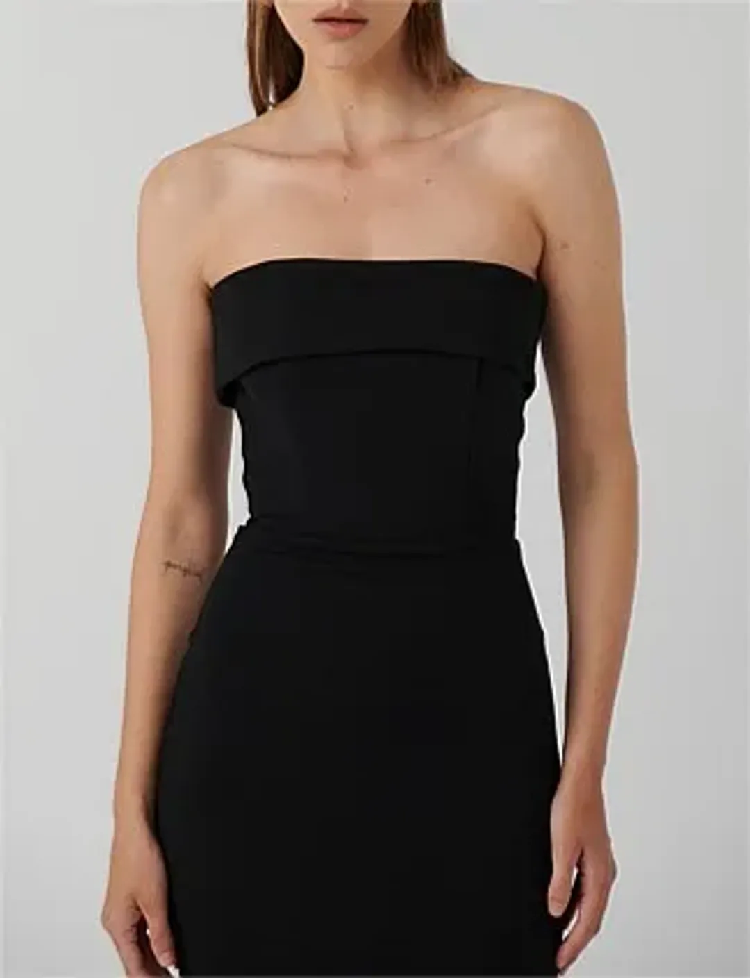 Effie Kats Monroe Strapless Crepe Floor Length Gown Black Size 6 for rent on The Volte - main image