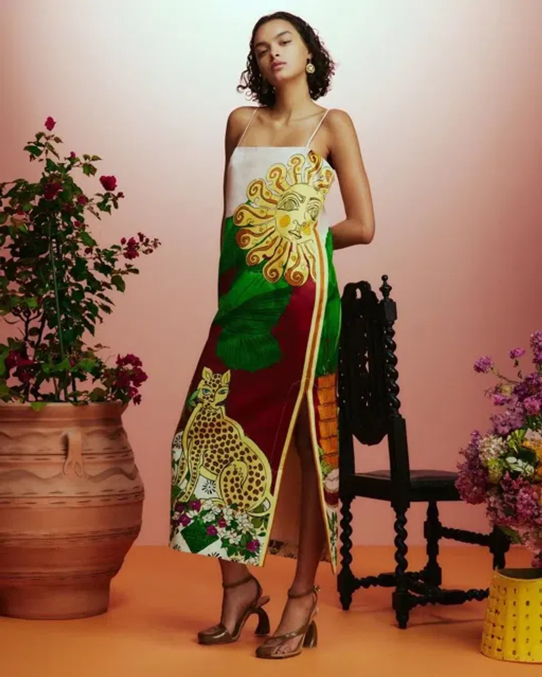 ALEMAIS Tiger Slip Midi Dress 10 for rent on The Volte - main image