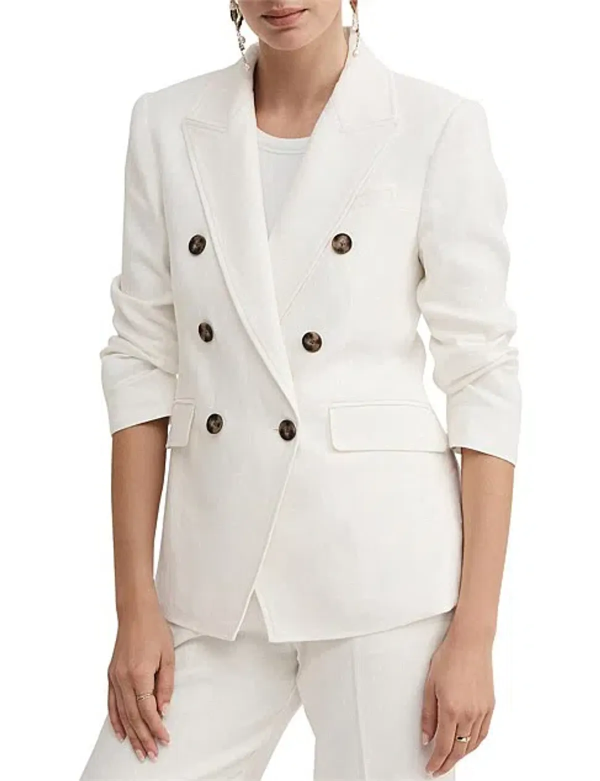 Witchery Linen Double-Breasted Crop Sleeve Blazer White Size 8 - Image 3