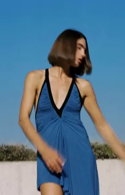 Christopher Esber V-neck Suspended Jersey Fluted Mini Dress Blue Iris Size 6 for rent on The Volte - image 5