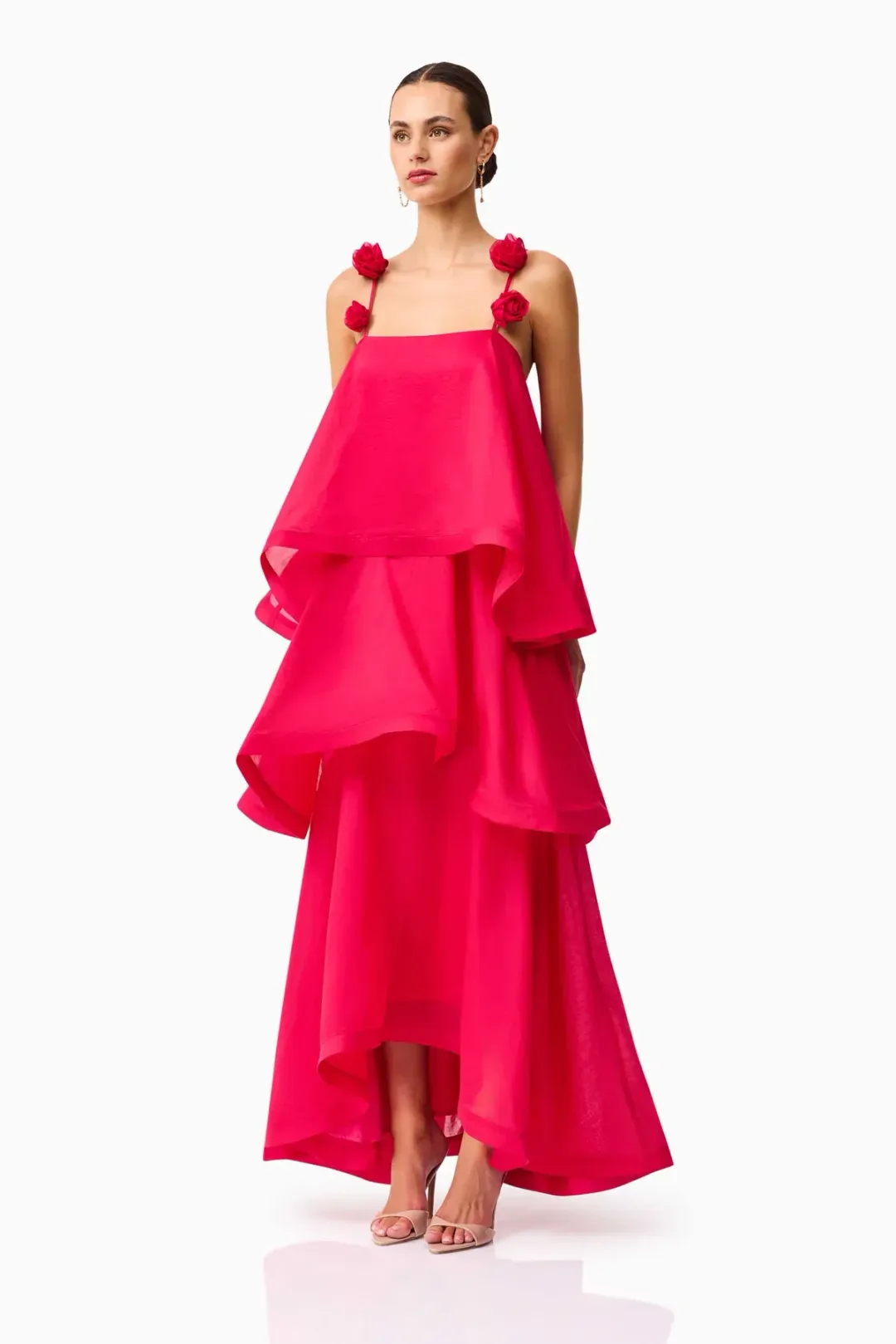 Elliatt Thalia Tiered Gown Rasberry Pink size M / 10-12 for rent on The Volte - main image