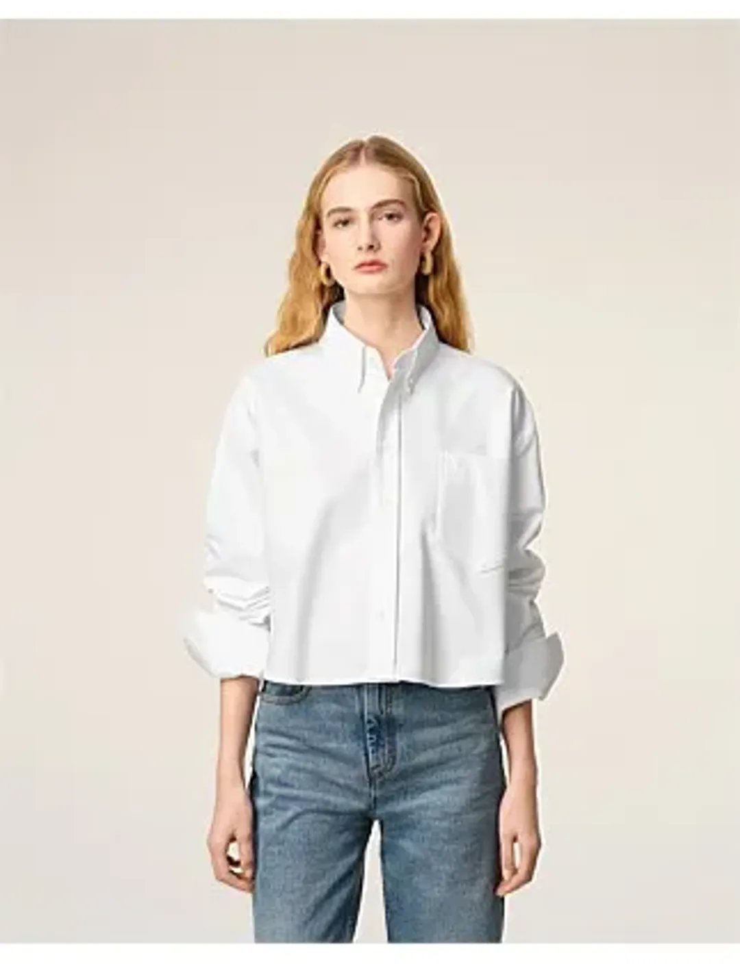 Ami CROPPED Long Sleeve BU SHIRT White Size 8 for rent on The Volte - main image