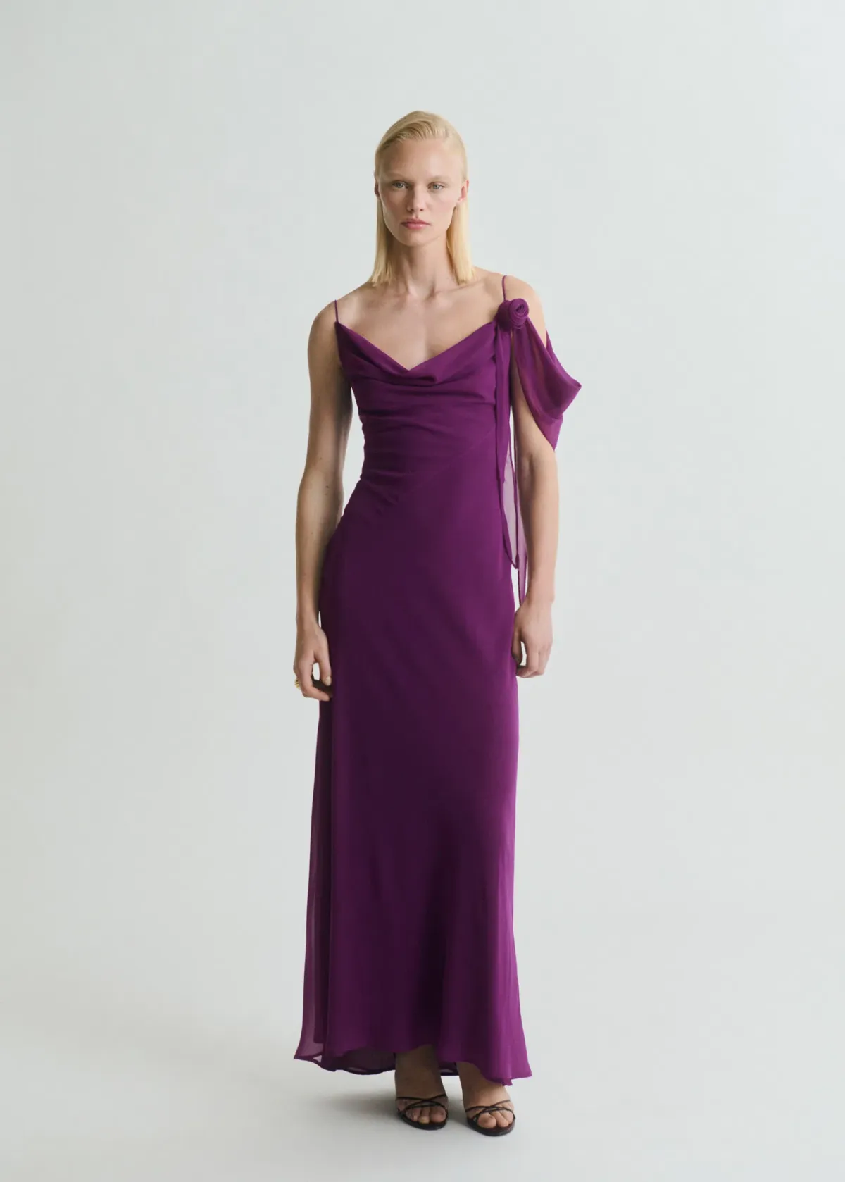 M.N.G Draped dress with flower detail Purple Size M - Image 1
